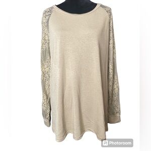 Elegant Beige Lace Sleeve Women's Top